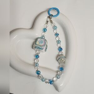 Beaded Keychain‎ Phone Chain Blue White Backpack Accessory